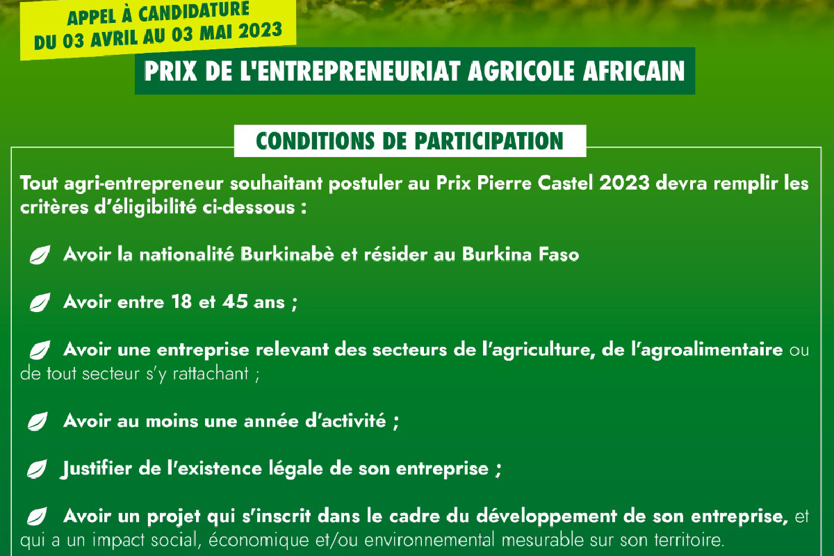 Prix de l’Entrepreneuriat Agricole Africain : Conditions de participation